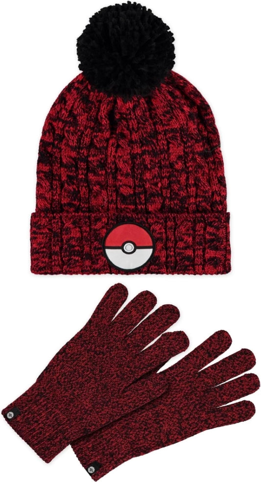 Pokémon - pokeball Giftset (Beanie & handschoenen) Rood/Zwart